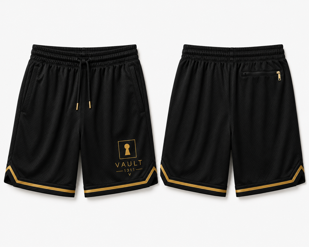 VAULT 1311 Elite Mesh Basketball Shorts – Black & Gold