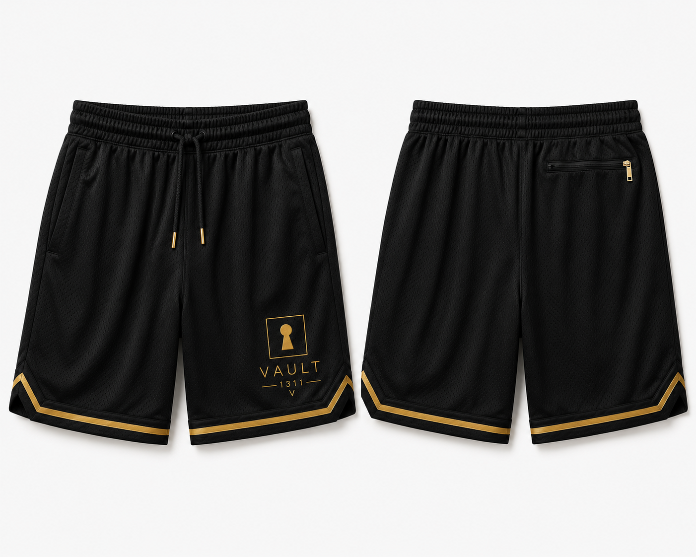 VAULT 1311 Elite Mesh Basketball Shorts – Black & Gold
