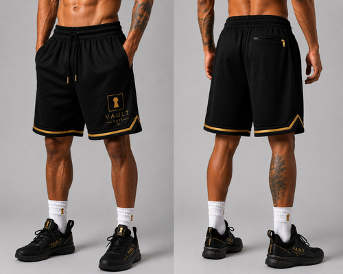 VAULT 1311 Elite Mesh Basketball Shorts – Black & Gold