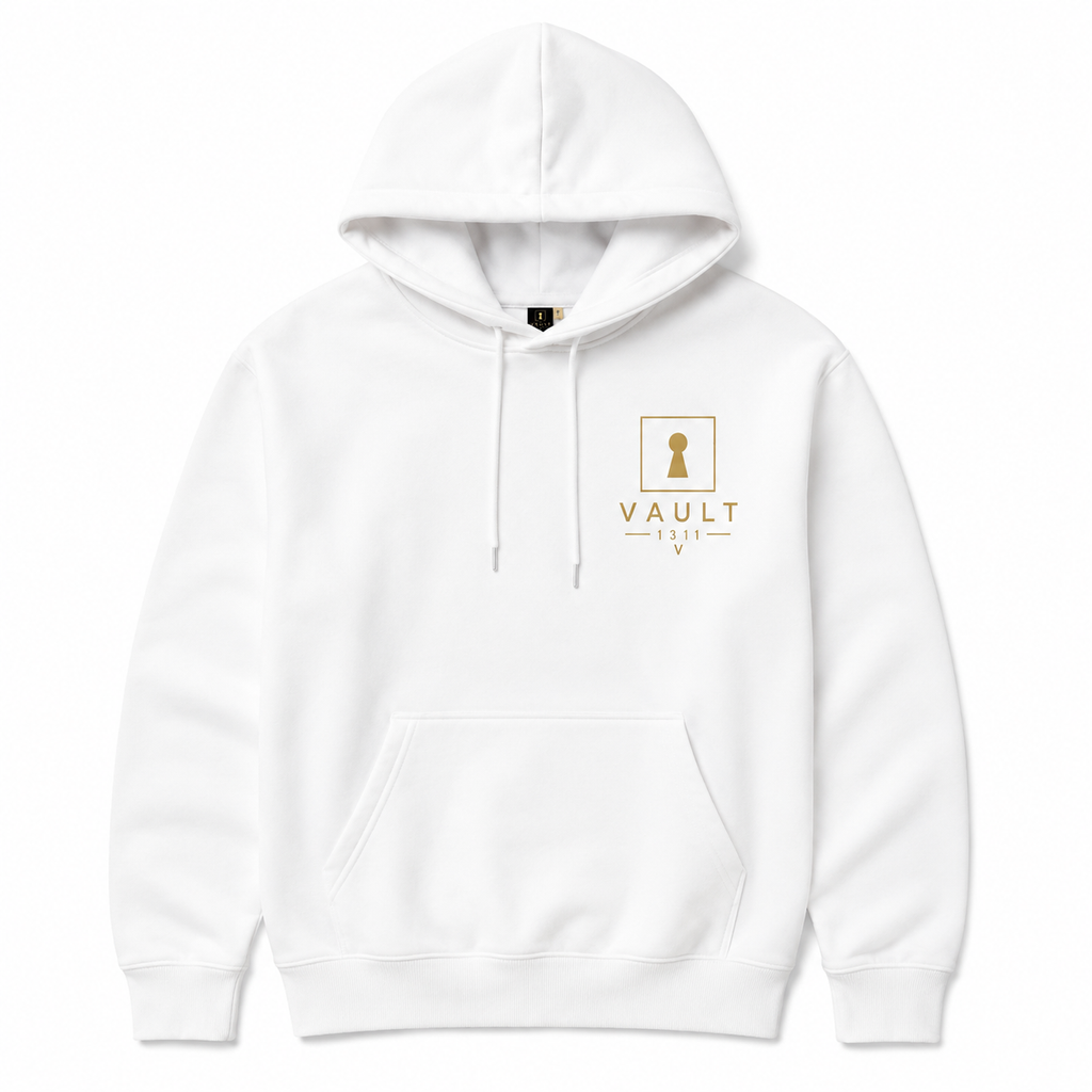 VAULT 1311 Signature Pullover Hoodie — White / Gold