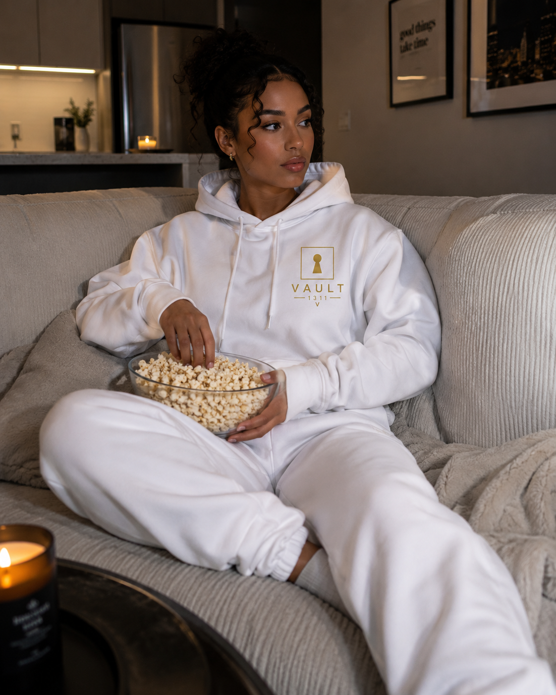 VAULT 1311 Signature Pullover Hoodie — White / Gold