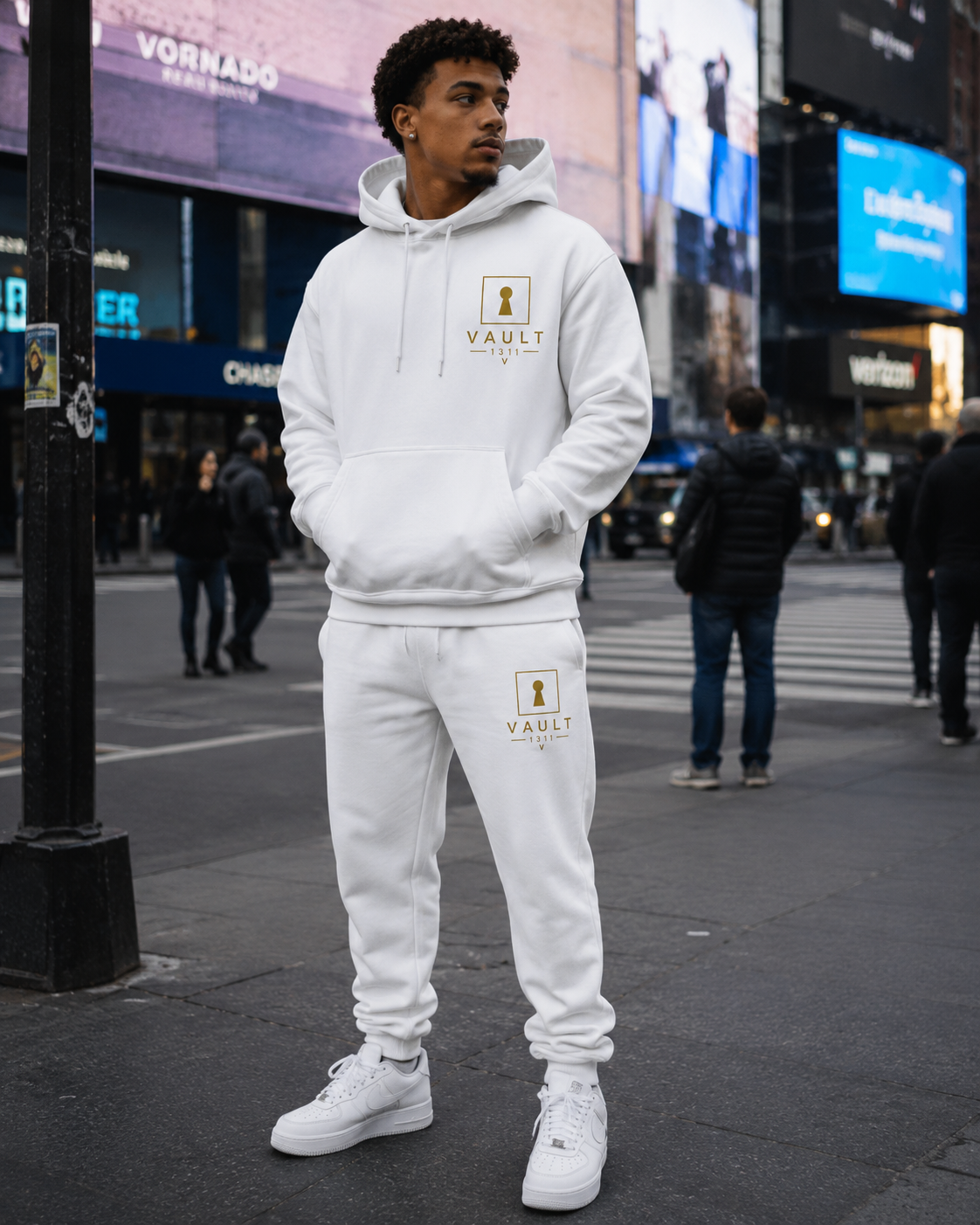 VAULT 1311 Signature Pullover Hoodie — White / Gold
