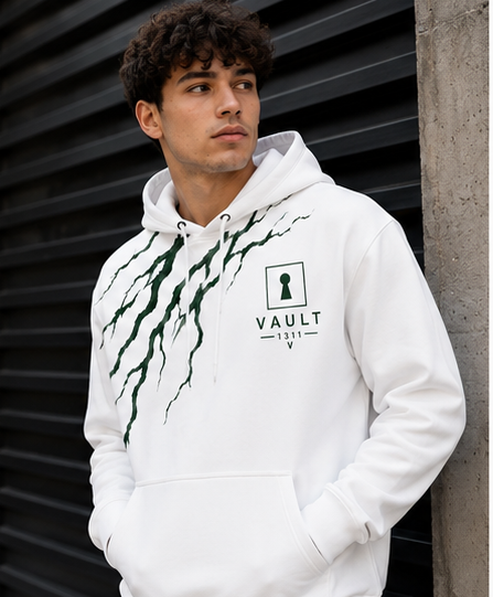VAULT 1311 Custom Signature Pullover Hoodie — White / Black