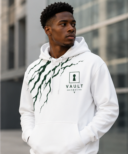 VAULT 1311 Custom Signature Pullover Hoodie — White / Black